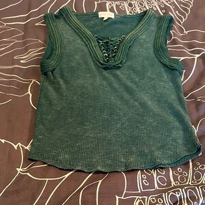 Gilded Intent Dark Green Lace-Up Tank Top